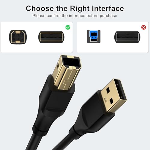 Image of Rts (2 Meter) USB-A to USB-B 2.0 Printer Cable, High Speed 480Mbps data transfer, Scanner Printer Cord Cable for Epson, HP, Dell, Lexmark, Xerox, Canon, Piano, DAC, Samsung, Brother, Panasonic