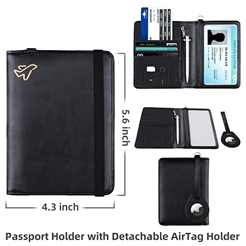WALNEW AirTag Passport Holder, PU Leather Airtag Wallet RFID Blocking Passport Cover Travel Essentials Case for Women Men (Black)4