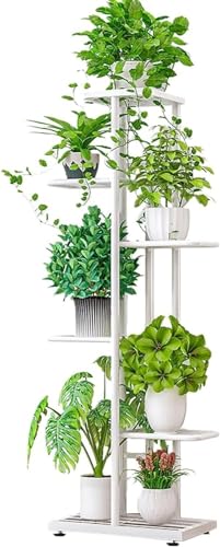 Image of Tier Metal Plant Stand for Living Room | Indoor & Outdoor Plant Holder | Heavy Duty Flower Pot Rack | Modern Vertical Plant Shelf for Balcony, Home Decor, Garden | White