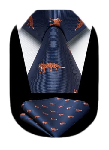 Image of HISDERN Ties for Men Classic Animal Tie and Pocket Square Set Jacquard Woven Silk Neckties Handkerchief Wedding Party