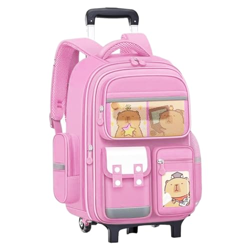 Joygoodta Mochila rodante mochila rodante con ruedas Capybara de gran capacidad con mango retráctil lindo dibujos animados con correa reflectante para niñas