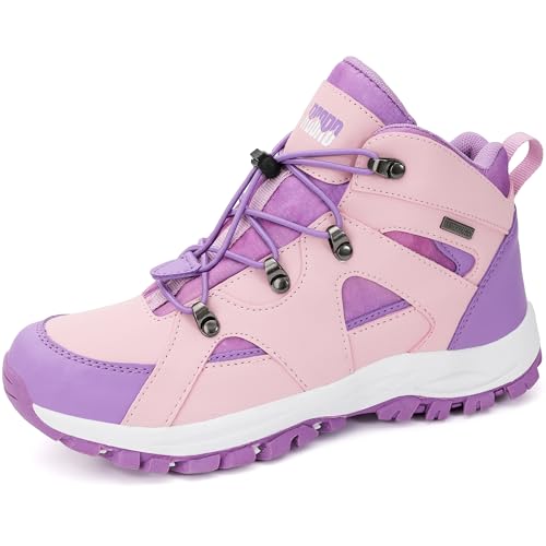 R CORD Girls Hiking Boots Kids Anti Collision Hiking Boots Non Slip Sneakers Outdoor Trekking Walking Climbing Running Sneakers Pink 4 Big Kid