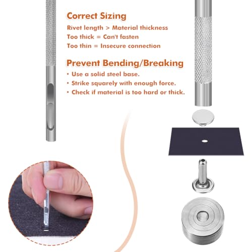 Selizo 480 Sets 4 Colors 3 Sizes Leather Rivets Double Cap Rivet Tubular Metal Studs with 3 Pieces Setting Tool Kit for Leather Craft Repairs Decoration