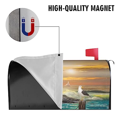 Lighthouse Magnetic Mailbox Cover, Outdoor Mail Cover Letter Post Box, 18x21 in Sea Wave White Cloud Nautical Mailwrap for Garden Yard Outside Decor - Thumbnail 3