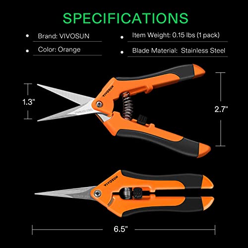 Vivosun 6.5 Inch Gardening Scissors Hand Pruner Pruning Shear With Straight Stainless Steel Blades Orange 1-Pack #TOP3