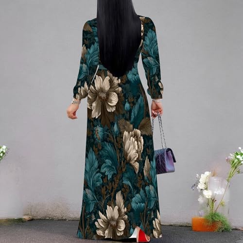 Image of PinkPatty Women's Print Maxi Dresses 3 /4 Sleeve Flowy Long Dress V Neck Wrap Tie Waist Sundress