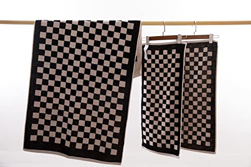 Baq Towel Set, Check Plaid Towels, 100% Cotton, 1 Bath Towel (27Inch×54Inch), 2 Hand Towels (13Inch×30Inch), Super Soft And Absorbent, Fade-Resistant, Cozy, Gifts With Love (White-And-Black) #TOP5