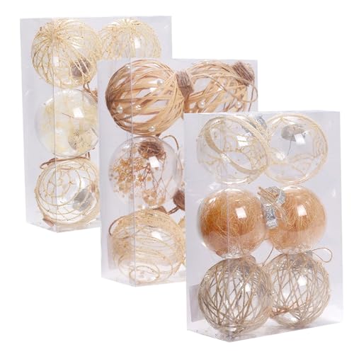 Boules de Noël en plastique transparent incassable style rustique x6 - 5