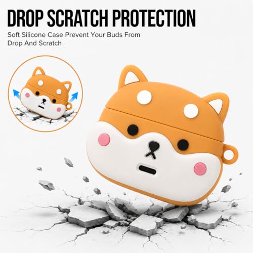Image of Aniex Silicone Case Cover for realme Buds T500 Pro, Shockproof, Anti-Slip, Dustproof, Scratch Resistant, with Carabiner Hook, Full Body Protection (Rich Shiba)