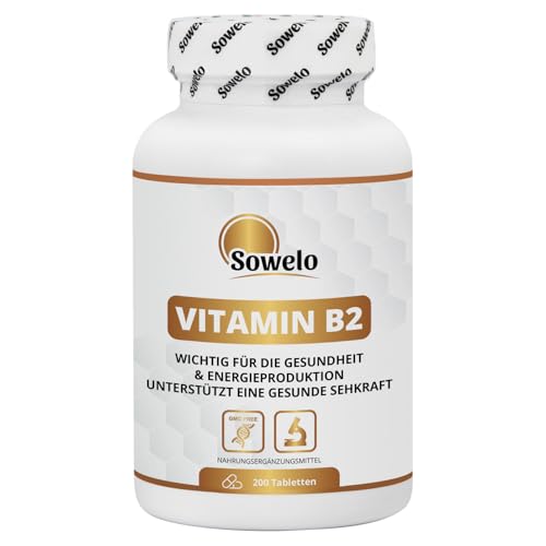 Vitamin B2 40 mg – Hochdosiert – 200 Tabletten – Unterstützt Energiestoffwechsel, Nervensystem, Müdigkeitsreduktion & Sehkraft – Reine Formel, EU-Herstellung – Sowelo