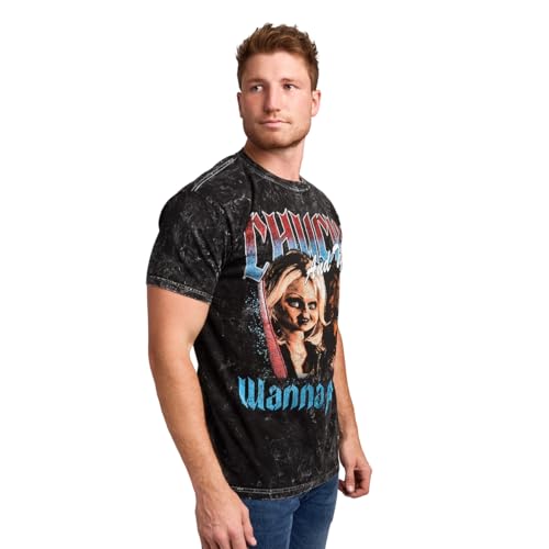 Bioworld Chucky Tiffany & Chucky Wanna Play Men's Black Mineral Wash Crew Neck Short Sleeve T-Shirt2