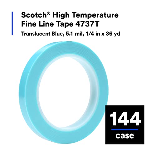 Image of Scotch 72246-case High Temperature Fine Line Tape, 4737T, 1 /4 inch x 36 yd. 5.4 mil, Translucent Blue (44)