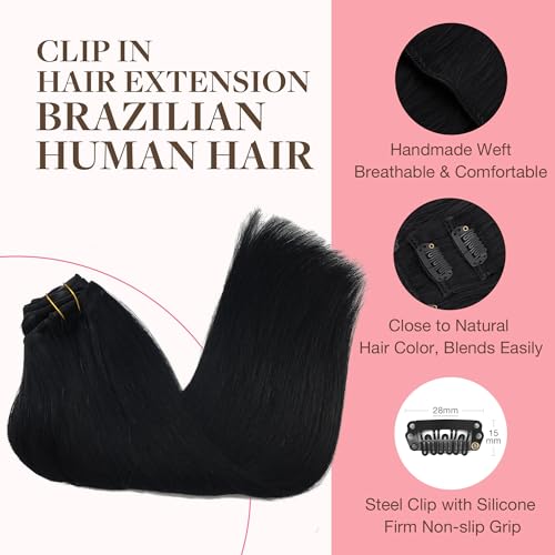 Image of GOO GOO Clip in Hair Extensions Real Human Hair Black Remy Extensions