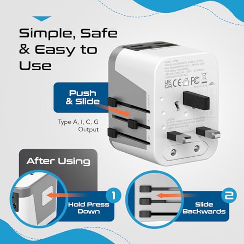 Image of Ceptics Universal Travel Adapter Plug with Dual USB-A and C Ports - Worldwide Power Adapter for Europe, UK, China, UAE, Australia - Charge Phones, Smartwatches & Tablets - Type A, C, G, I