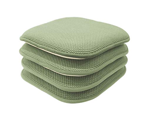 GoodGram 4 Pack Non Slip Ultra Soft Chenille Honeycomb Premium Comfort Memory Foam Chair Pads/Cushions - Assorted Colors (Sage)