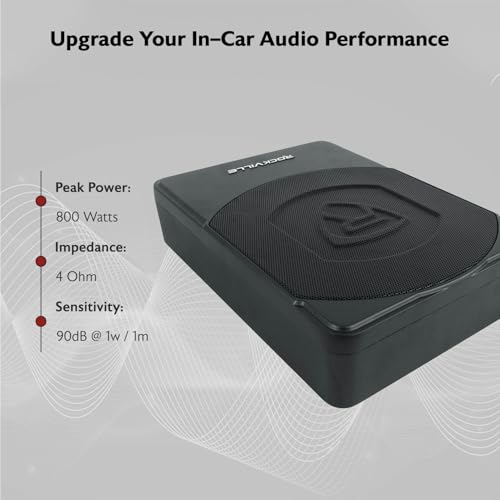 Image of Rockville SS10P 800W Slim Under-Seat Active Car /Truck Subwoofer, Built-in Amp, Wired Remote Bass Knob, Cast Aluminum, for Car Audio Upgrades