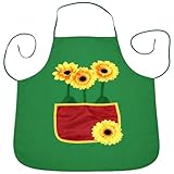GWAWG Sonnenblumen Gärtner Schürze Damen, Gärtnerin Kostüm Schürze, Grillschürze mit Tasche, Karneval Kostüm Accessoires Erwachsene für Fasching, Halloween, Mottoparty und Sommerfest