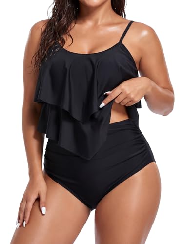 Image of American Trends One Piece Swimsuit for Women Tummy Control, 02 Black, 14-16