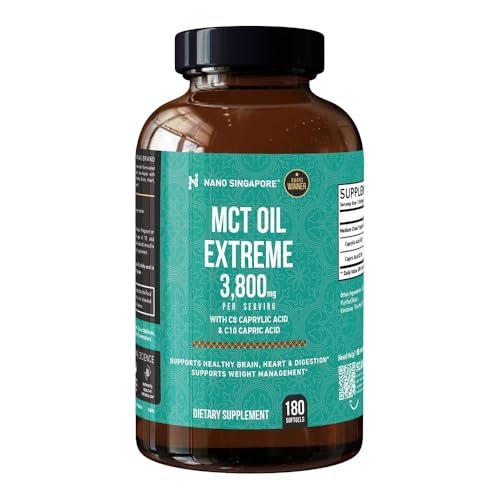 MCT Oil Extreme 3 800mg Dietary Supplement with C8 Caprylic Acid & C10 Capric Acid - Supports Brain Heart & Digestion for Enhanced Mental Clarity & Energy 180 CT