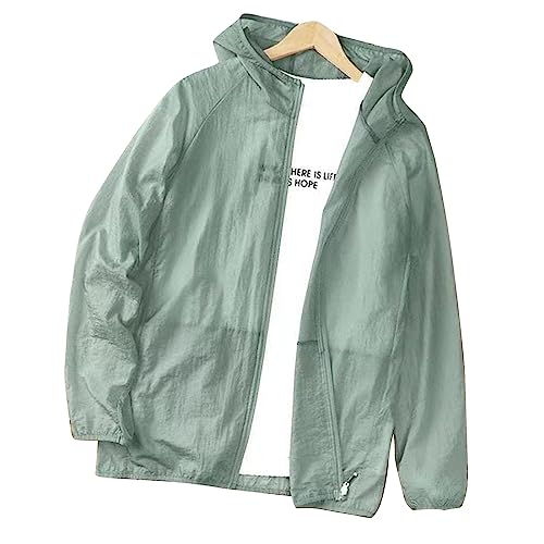 Tbest Chaqueta de Protección Solar UV, Chaqueta de Protección Solar para Hombres, Camisa UV Ligera y Transpirable, Sudadera con Capucha de Refrigeración a Prueba de Sol de Manga Larga