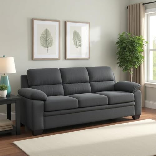 Image of Torque - Jett Luxurious Fabric 3 Seater Sofa for Living Room (Dark Grey) | Wooden 3 Seater Sofa Set Couch for Bedroom Hall | 1 Year Warranty
