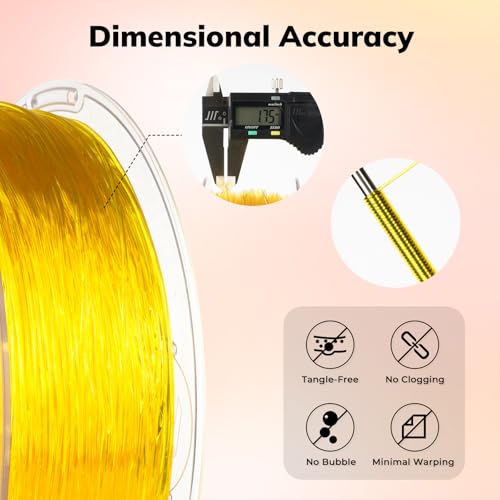 Image of AMOLEN 95A TPU 3D Printer Filament 1.75mm, High Hardness & Resilience TPU Transparent Yellow Filament, 1KG Flexible 3D Filament, Dimensional Accuracy + /- 0.02mm, Suitable for Most FDM 3D Printers