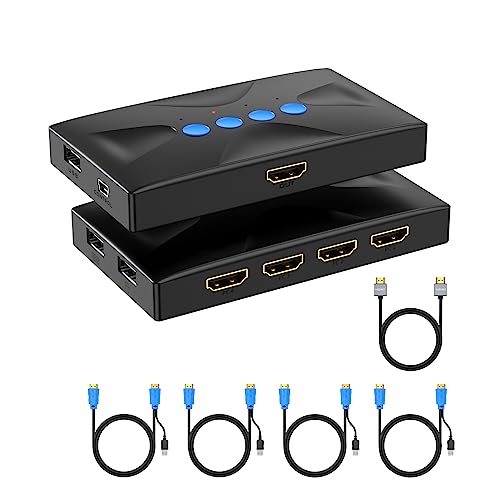 4 Port Hdmi Kvm Switch W/5-Pack Cables, Yinker 4K@30Hz Usb Hdmi Kvm For 4 Computers 1 Monitor + Wired Selector + 3 Usb Hubs -(All Cables Included) #TOP4