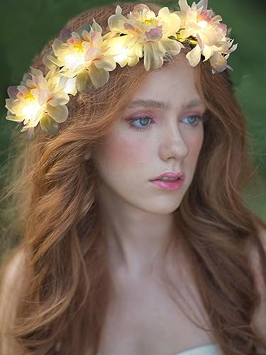 Fashband Flower Crown Headbands Light up Wreath Garland Headband Glow Hair Accessories Party Headdress for Women and Girls (Purple) - Image 4