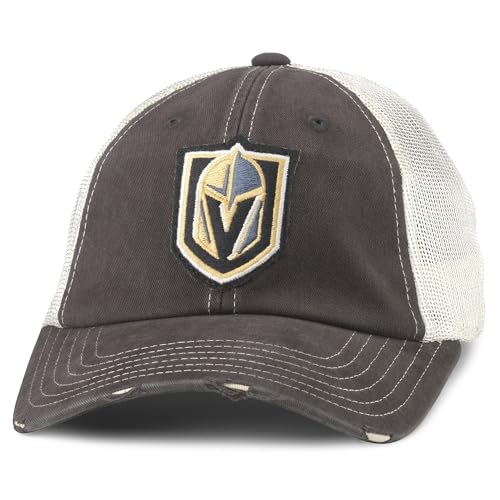 AMERICAN NEEDLE Officially Licensed NHL Hockey Orville Team Hat Distressed Dad Cap (Vegas Golden Knights (Black/Stone))