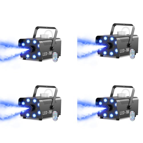 Image of 700W Smoke Machine, Fog Machine with 14 Colorful LED Lighting Effect, Wireless Remote Controlled Fogger Machine, Perfect for Wedding, Halloween, Party, Evemts, 4 PACK