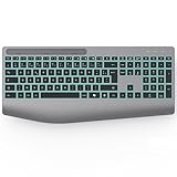 Clavier sans fil rechargeable : batterie 1000 mAh intégrée, livré avec câble Type‑C. Autonomie 15 jours sans rétroéclairage, 10 h avec rétroéclairage allumé. Mode veille automatique économe ; luminosité du rétroéclairage réglable ou désactivable pour économiser la batterie