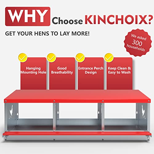 Kinchoix Chicken Nesting Boxes, 3 Compartment Metal Poultry Nest Box Wall Mount For Chickens, Hens, Ducks, Chicken Coop Easy Egg Collection, With Large Vented Holes(3 Compartment) #TOP4