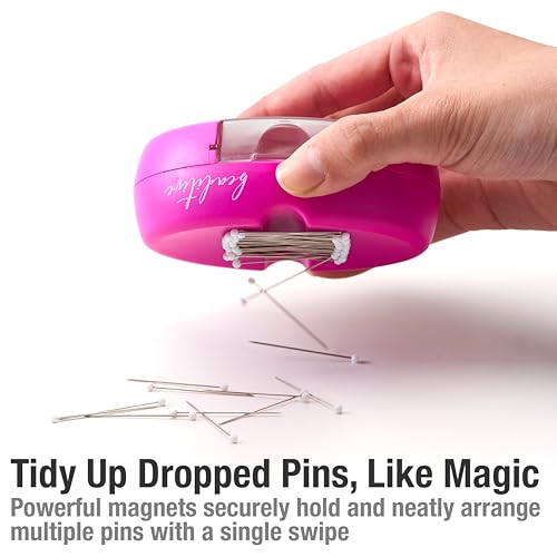 Image of Beaditive Magnetic Pin Cushion with Drawer - Strong Magnet Pin Holder Cushions for Sewing - 50 Glass Head Quilting Pins Included - Chic Pincushion Caddy for Sewing Pins, Paper Clips, Screws - Fuchsia