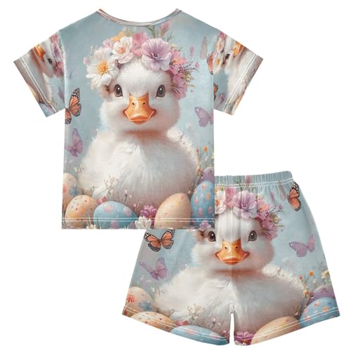 ALAZA Easter Duck Butterfly Egg Pajamas Set Short Sleeve Cotton Sleepwear Summer Pjs 2 Piece 5-14Y2