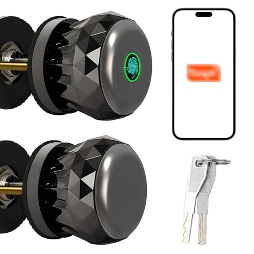 Pomello per porta intelligente 3 in 1 con impronte digitali – Serratura intelligente senza chiave con controllo app + 2 chiavi + manopola biometrica in lega di alluminio per camera da letto/guardaroba