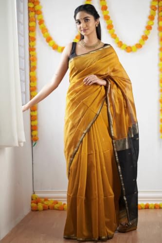Image of SGF11 Women's Kanjivaram Soft Cotton Linen Silk Saree With Blouse Piece