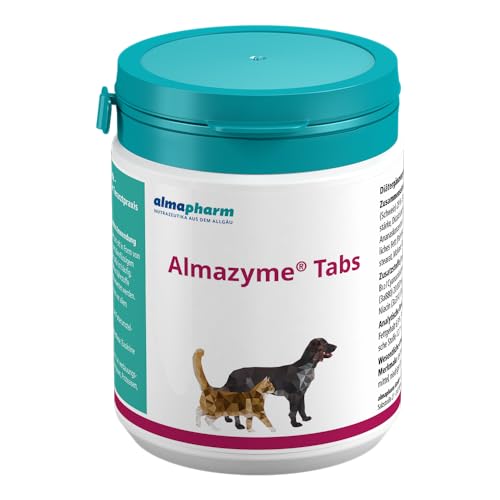 almapharm Almazyme Tabs | Doppelpack | 2 x 125 Tabs | Ergänzungsfuttermittel für Hunde und Katzen | Zur Unterstützung der enzymatischen Verdauung | Mit Pankreaspluver