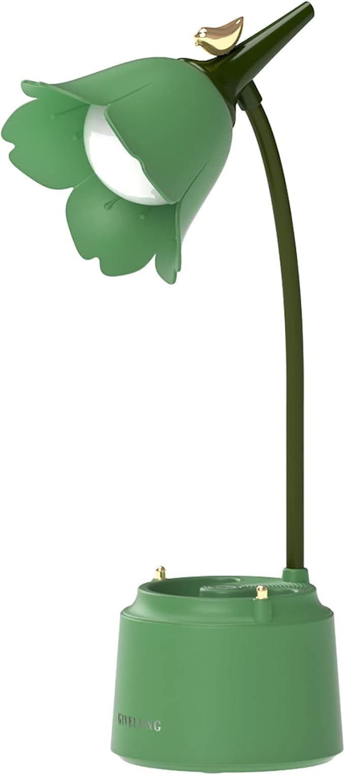 Petal Shape Rechargeable Eye Caring 3 Mode Touch Control Bedside LED Table Lamp for Reading Study Lamp for Kids Home Office - Green 40cm-image-33