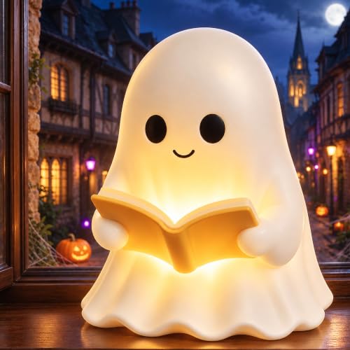 Halloween Deko Geister Leselampe, 3D LED Geisterlampe | Ghost Reading Book Lamp, Nachtlicht für Bücherregal, Nachttisch, Halloween Geschenk für Leser