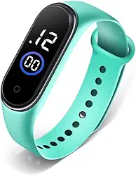 Relógio Digital LED Unissex à Prova D'água - Mostrador Quadrado com Data, Pulseira Plástica e 12 Estilos para Todas as Ocasiões (verde agua)