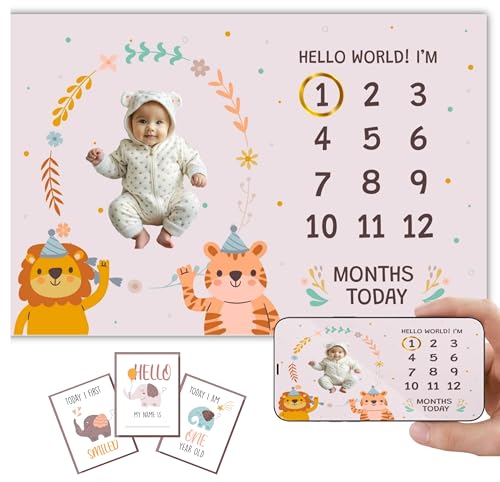 Image of Monthly Milestone Blanket Jungle-Themed Design | 1-12 Months | Ultra-Soft & Skin-Friendly | Ideal for Newborn Boys & Girls | Perfect Baby Growth Tracker & Photoshoot Prop