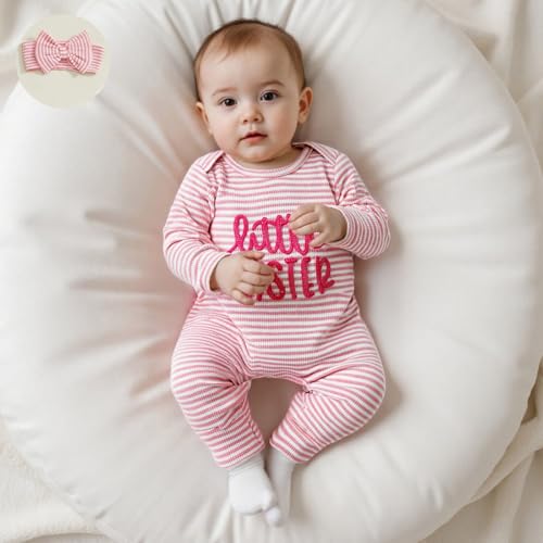 Little Sister Newborn Outfits Baby Girl Fall Winter Long Sleeve Romper Striped Jumpsuit Preemie Coming Home Outfit2