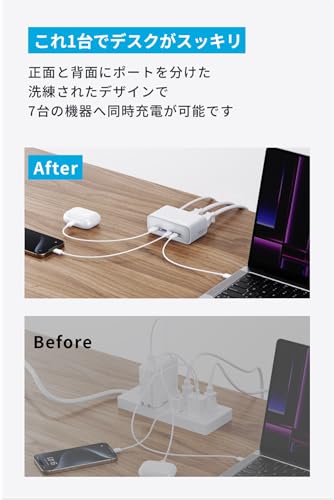 undefined Anker Charging Station (7-in-1, 100W) (USBタップ 電源タップ AC差込口 3口 USB-C 2ポート USB-A 2ポート 延長コード 1.5m) ホワイト の商品画像 4