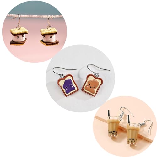Creative Food-Themed Drop Dangle Earrings Set – Handmade Bubble Tea, Teddy Bears, Desserts, and Candy Designs with Eco-Friendly & Hypoallergenic Materials for Daily Wear or Gift.2
