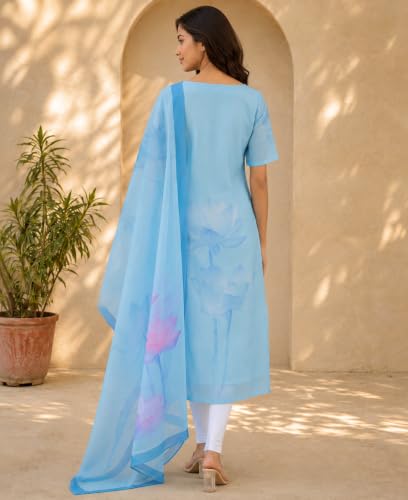 Image of Sun Fashion And Lifestyle Chanderi Printed Straight Kurta With Dupatta Set