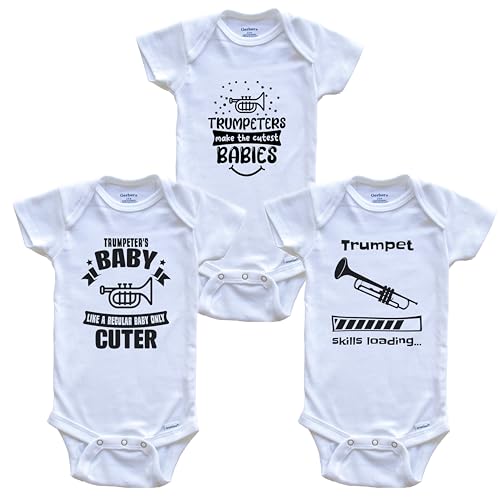 Trumpet Trumpeter Funny Cute Baby Bodysuit Bundle (3 Piece Set) 6-9 Months White