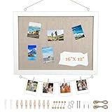 Double-Sided Cork Boards for Walls with Linen, Wood White Framed Small Prayer Board 16' X 12', Small Bulletin Board Photo for Office Home School Mini Cork Boards Pin Picture Display Vision Decoration