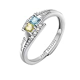 WLLDDDIU Regalo considerado para Mamá de Parte de Su Hija, Anillo de Plata de Ley 925 con Piedra Natal para Mujer, Anillo de Eternidad con Circonita Cúbica, Anillo Ajustable de Banda Abierta, Joye