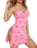 Avidlove Pink Lingerie Nightgown Sexy Night Gowns for Woman Sleeveless Sleep Dress Babydoll Nightie Slip Chemise(Pink,XL)