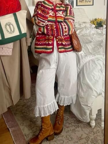 Sunloudy Women Lace Trim Long Bloomers Elastic Waist Ruffle Pettipants Slip Under Dress Pantaloons Vintage Wide Leg Half Slip3